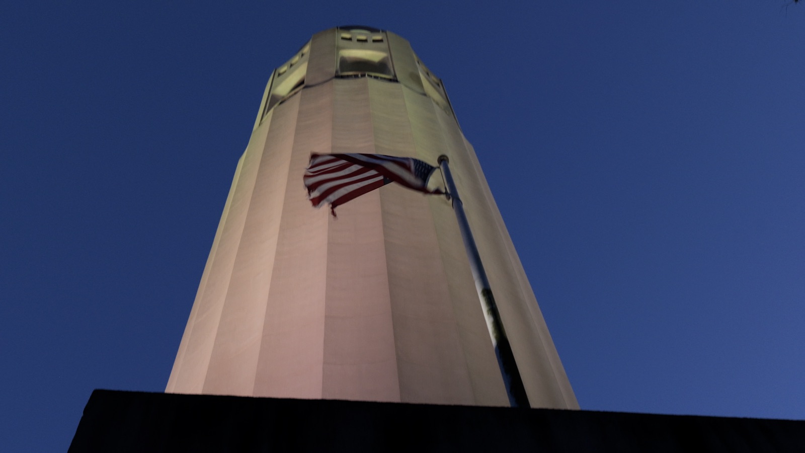 Looking up at Coit Tower from its base atop Telegraph Hill