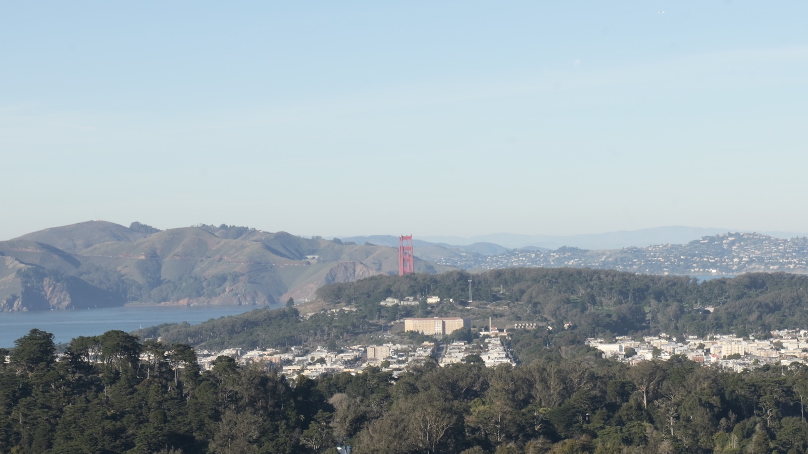 The 360-degree view from Grand View Park, looking out toward the Golden Gate Bridge